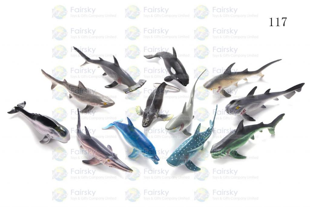 9"-12" PVC SQUEAKING OCEAN SHARK 12 STYLES