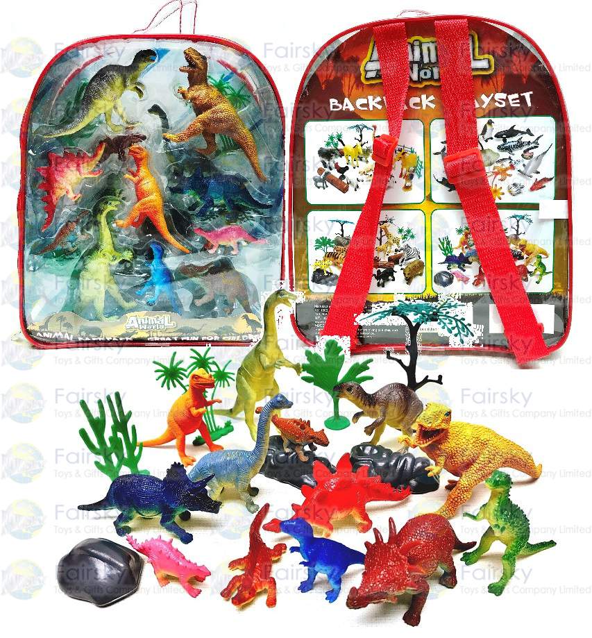 Set of 20pcs 2.5"-5" PVC Dinosaurs with Accessories in Backpack