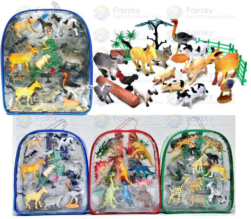 Set of 20 pcs 2.0"-4.0" PVC Farm animal with accessories in backpack