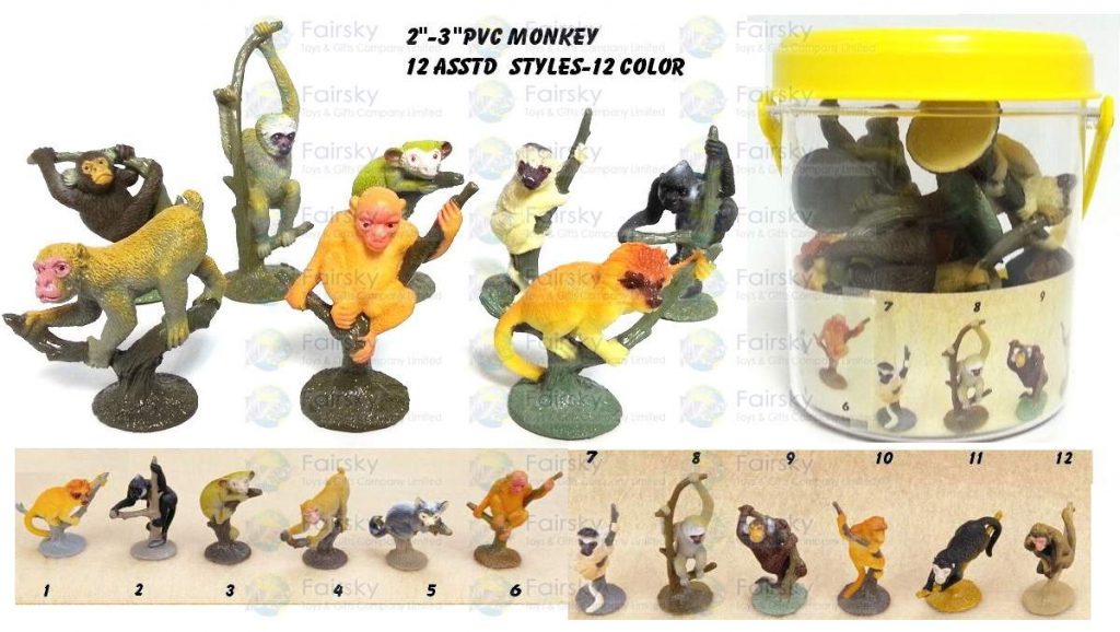 Set of 8pcs 2"-3" Monkeys in Plastic Small Tub