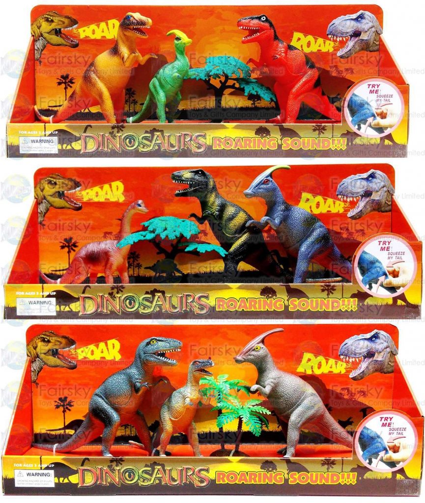 Set of 4pcs Dinosaurs with Palm Tree