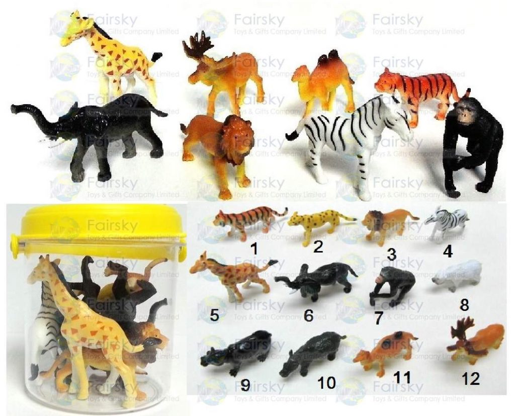 Set of 8pcs Wild Animals in Plastic Small Tub
