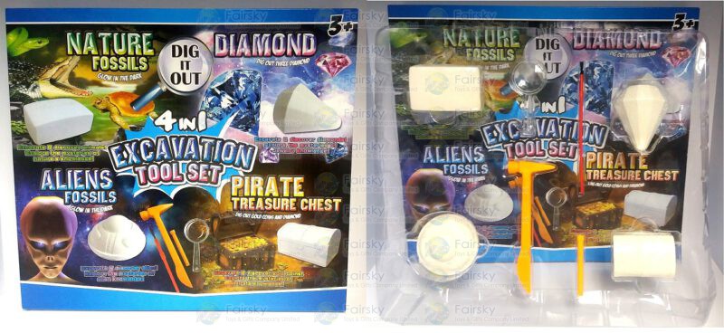 4-in-1 (Nature, Diamond, Aliens & Pirate Fossils) Excavation Tool Set