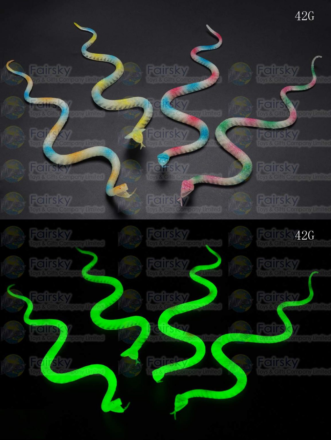 14" GLOW IN THE DARK PVC SNAKE 4 COLORS