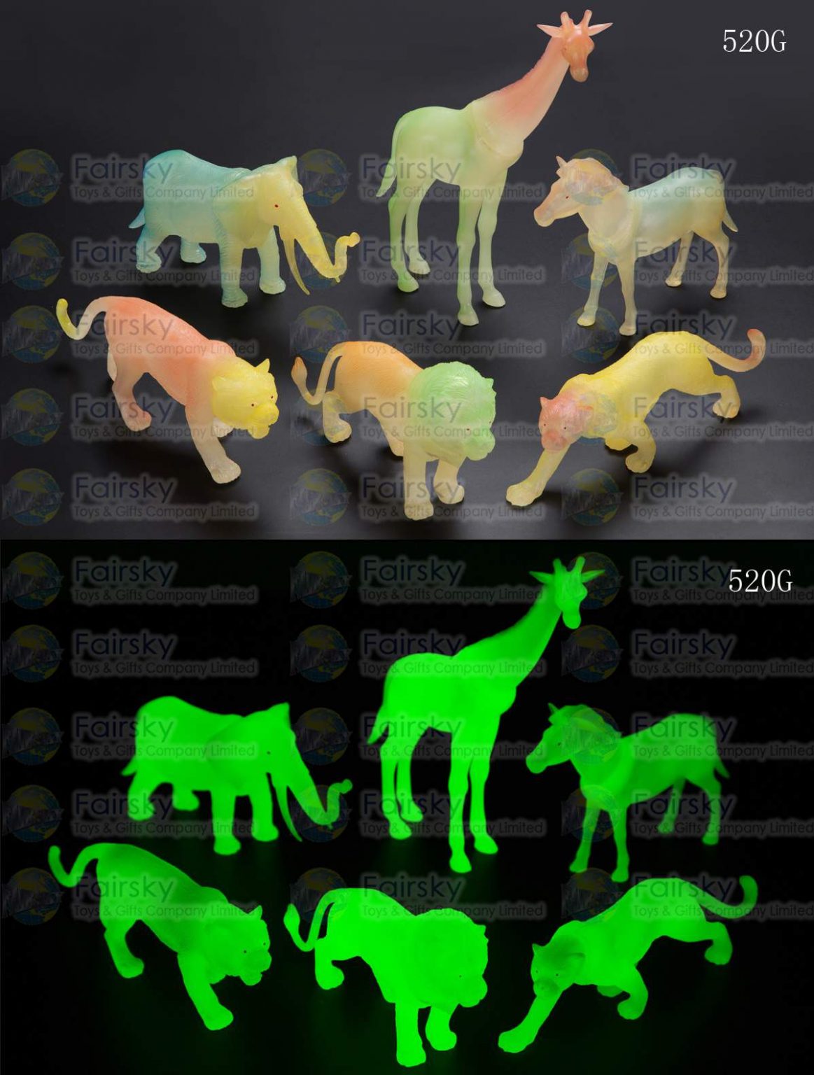 8"-10" GLOW IN THE DARK PVC WILD ANIMALS 6 STYLES