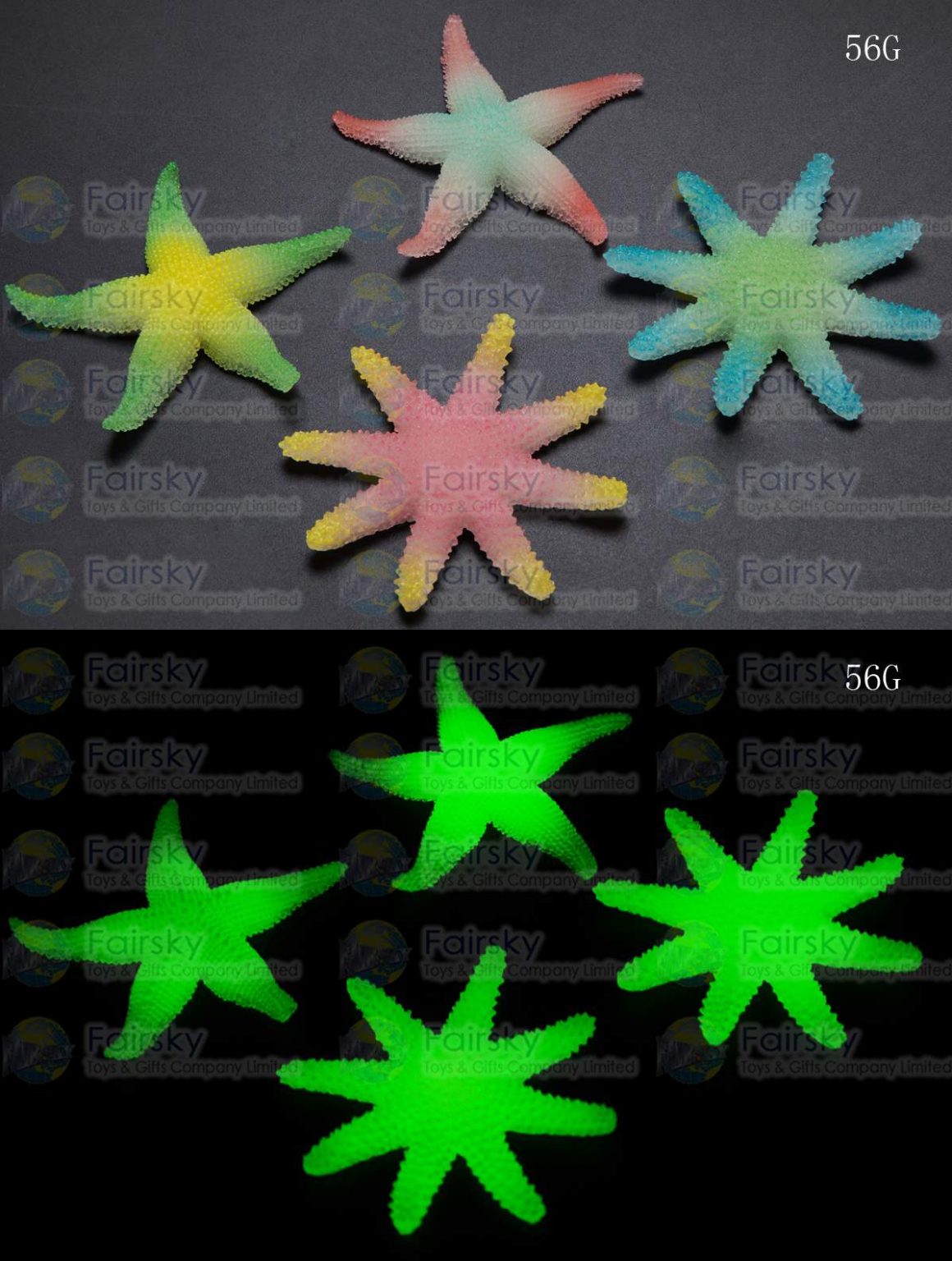 3" GLOW IN THE DARK PVC STARFISH 2 STYLES, 4 COLORS