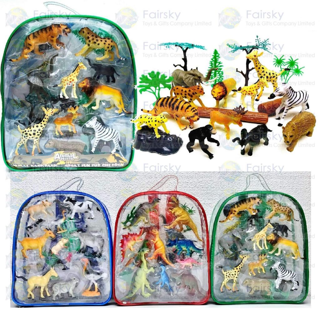 Set of 20 pcs 2.0"-4.5" PVC Wild animal with accessories in backpack