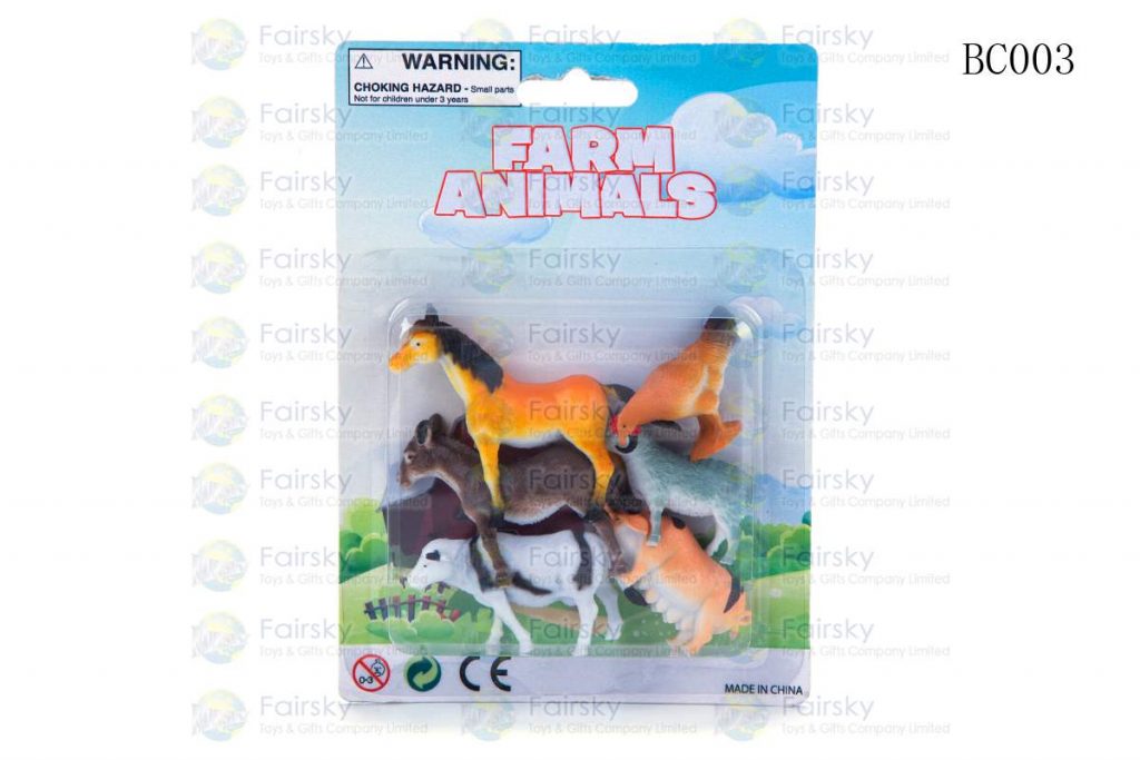 SET OF 6 PCS 2"-3" PVC FARM ANIMALS IN 5"x7" BLISTER CARD