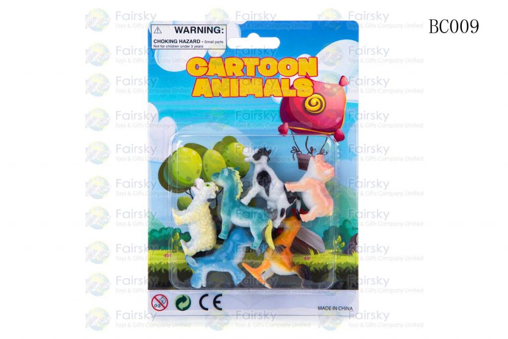 SET OF 6 PCS 2"-3" PVC FUNNY FARM ANIMALS IN 5"x7" BLISTER CARD