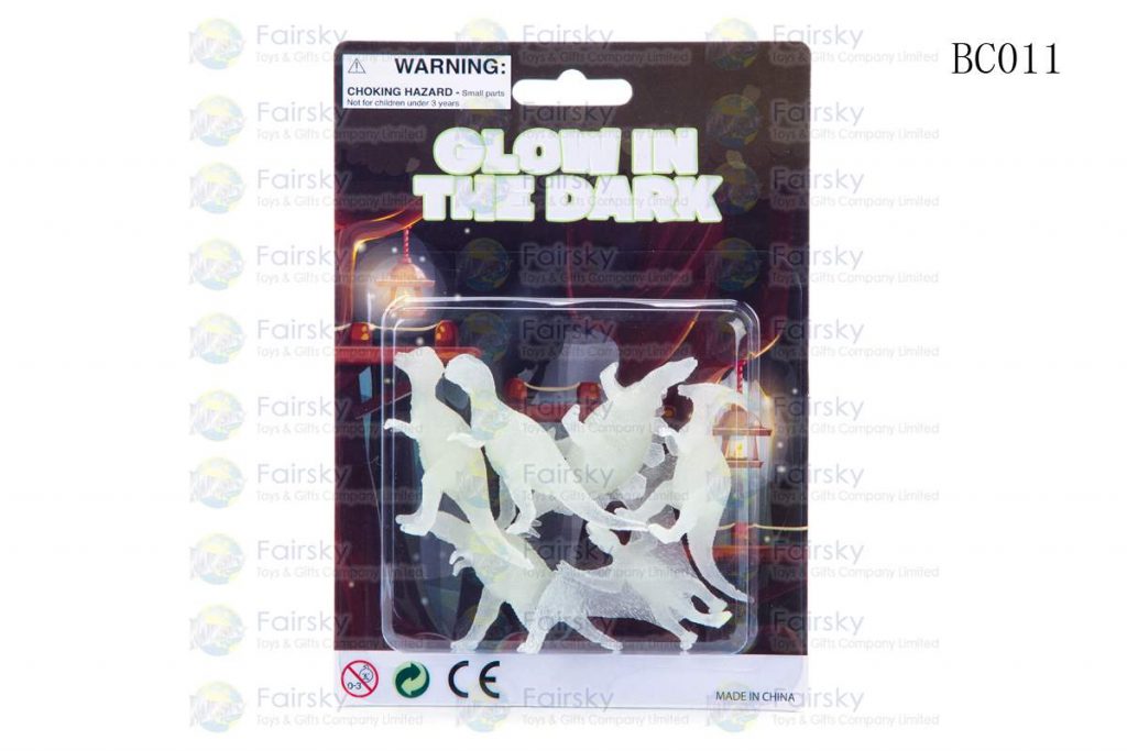 SET OF 6 PCS GLOW IN THE DARK 2"-3" PVC DINOSAURS IN 5"x7" BLISTER CARD