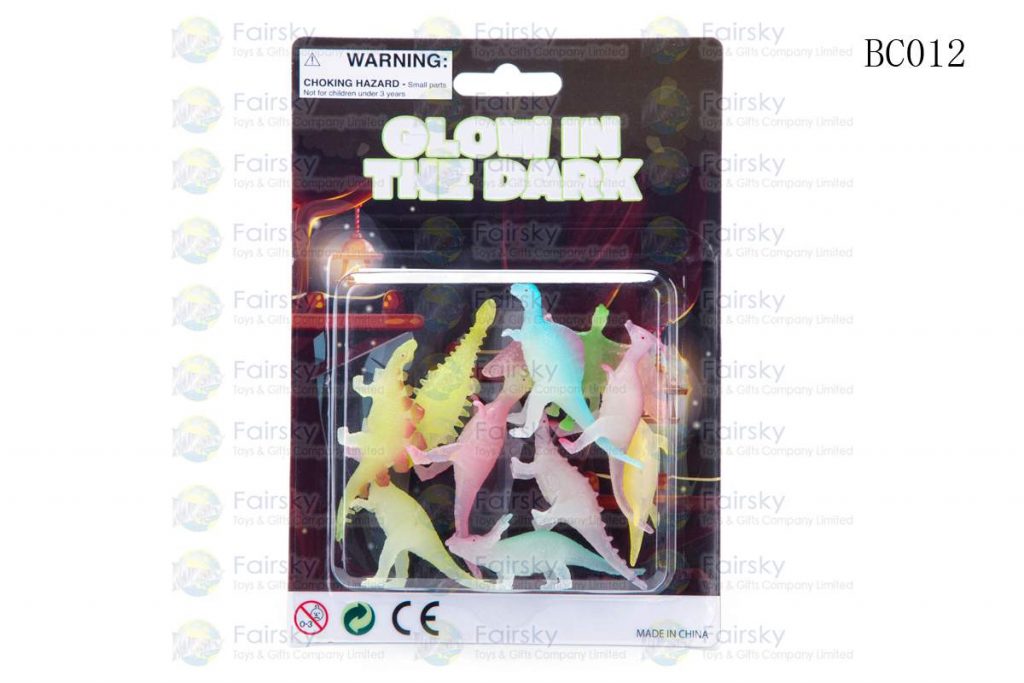 SET OF 10 PCS GLOW IN THE DARK 1.75" PVC DINOSAURS IN 5"x7" BLISTER CARD