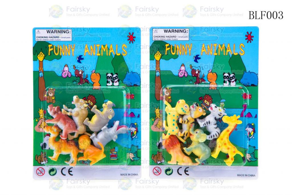 SET OF 6 PCS 2"-3" PVC FUNNY WILD ANIMALS IN 5"x7" BLISTER CARD