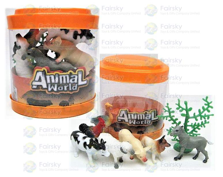 8pcs Farm Animals with Tree in Oval Tub