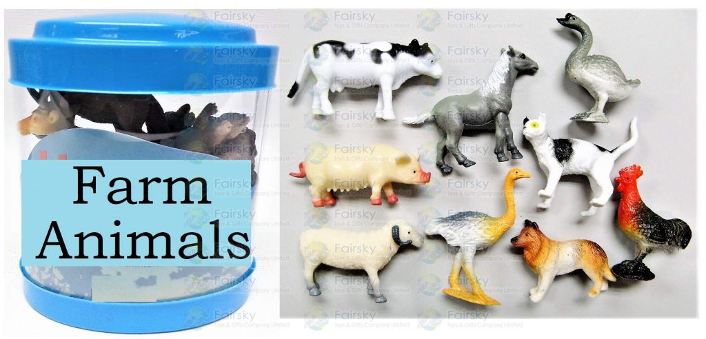 9pcs Farm Animals with Tree in Oval Tub