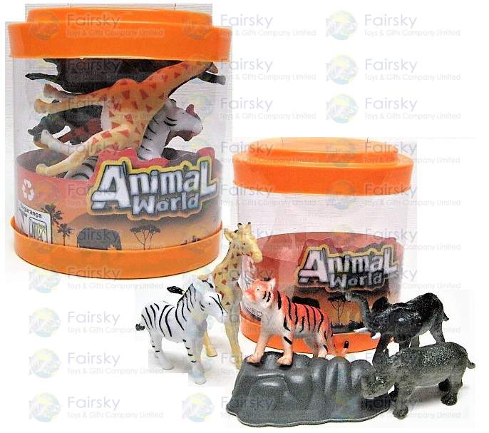 6pcs Wild Animals with Stone in Oval Tub