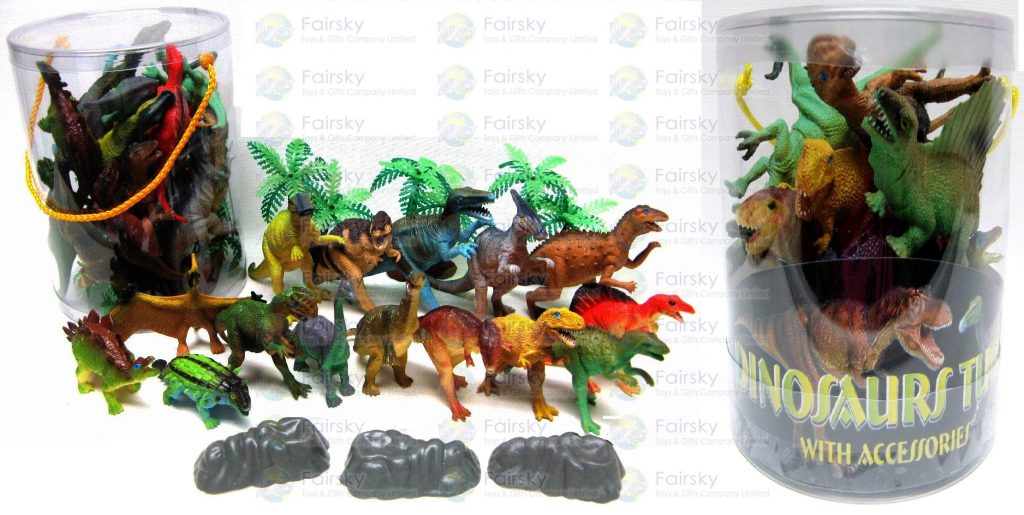 Set of 21pcs 5.5"-7" Dinosaurs with accessories in tub