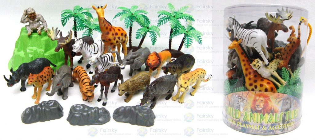 Set of 23pcs 3.5"-6" Wild animals with accessories in tub