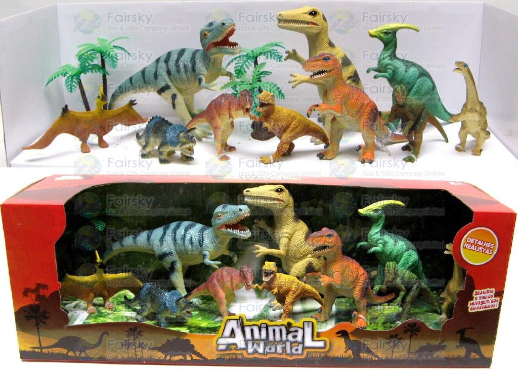 Set of 12pcs 4"-8" Dinosaurs with Palm Tree