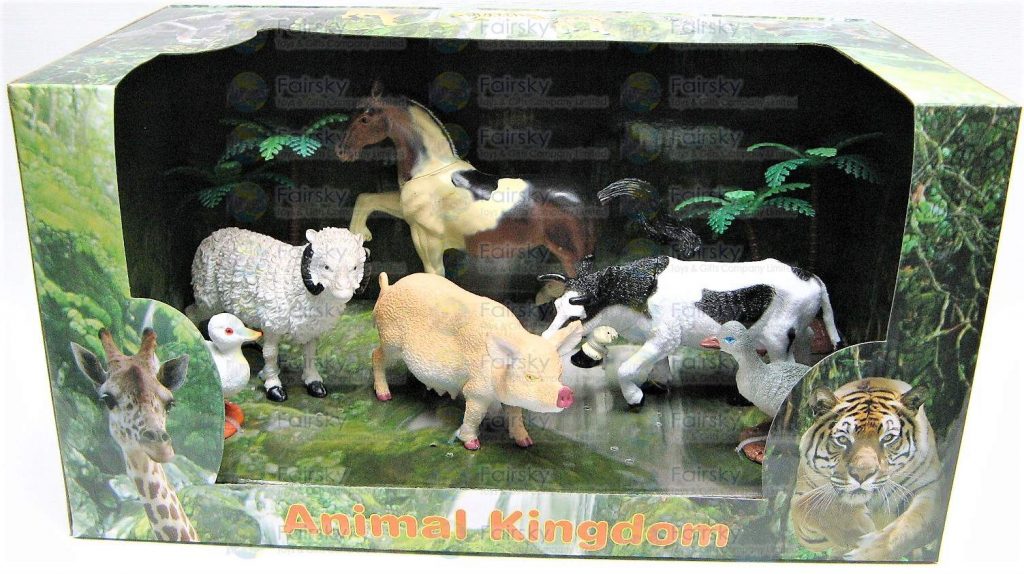 Set of 8pcs 2"-6" Farm Animals with Palm Trees