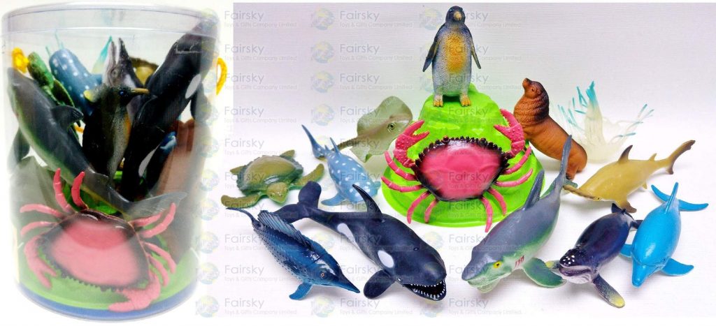 Set of 14pcs Ocean animals with accessories in tub