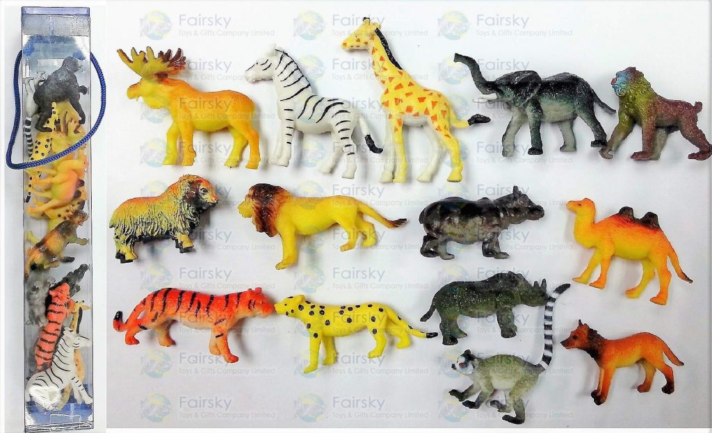 Set of 14pcs Wild Animals in Square Tub