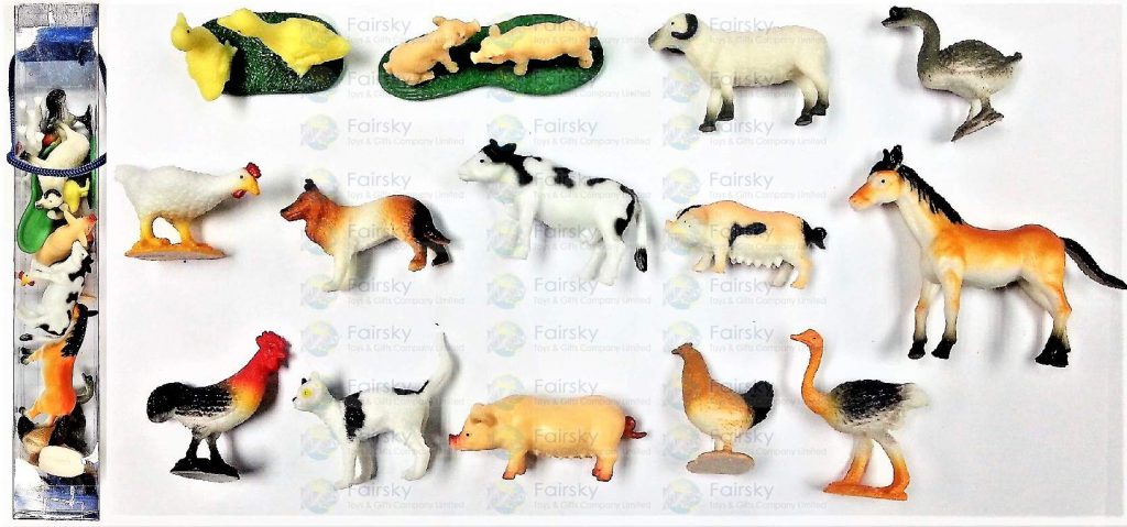 Set of 14pcs Farm Animals in Square Tub