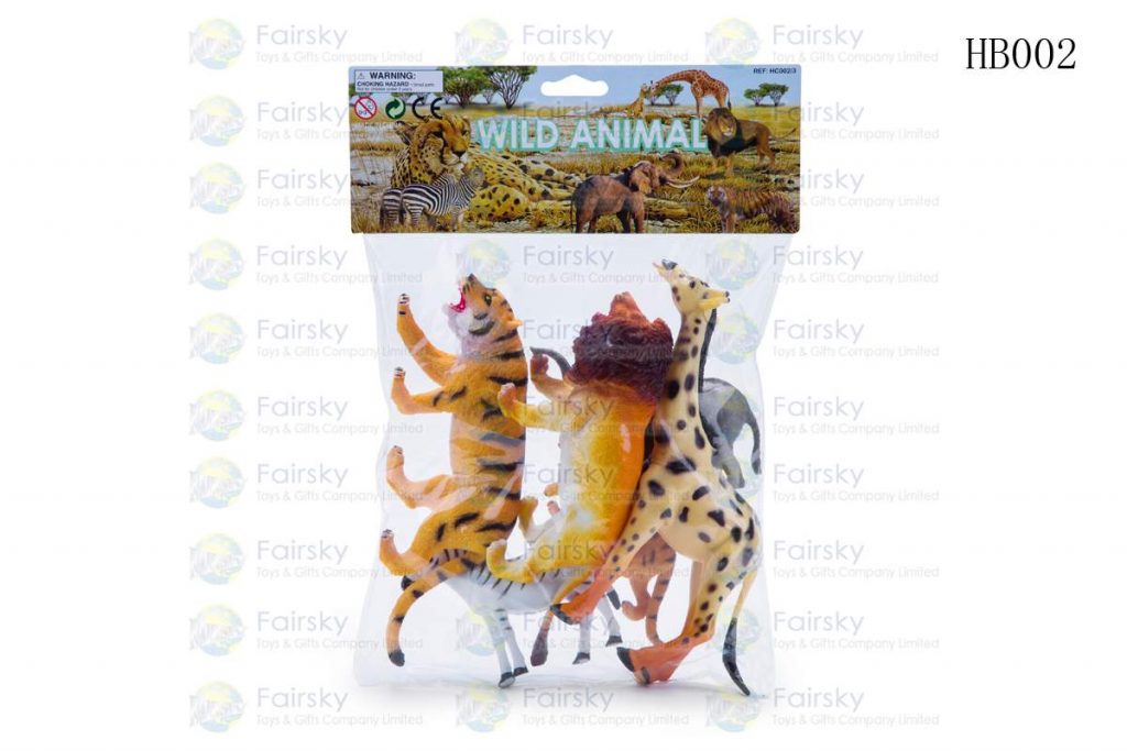 SET OF 6 PCS 3"-8" PVC WILD ANIMALS IN POLYBAG WITH 8"x6" HEADER CARD.