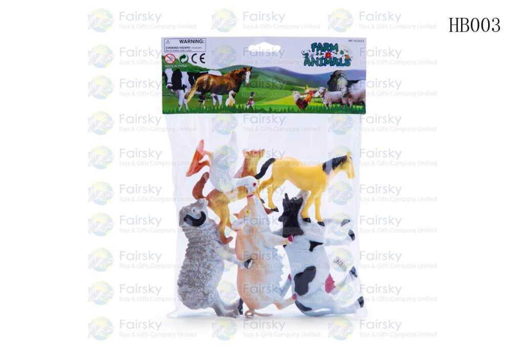 SET OF 6 PCS 2"-6.5" PVC FARM ANIMALS IN POLYBAG WITH 8"x6" HEADER CARD.