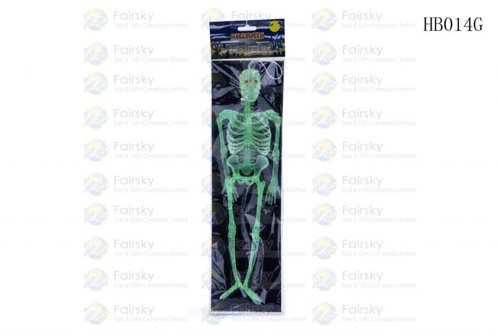 GLOW IN THE DARK 12" PVC HUMAN SKELETON IN POLYBAG WITH 4"x4" HEADER CARD AND INSERT CARD