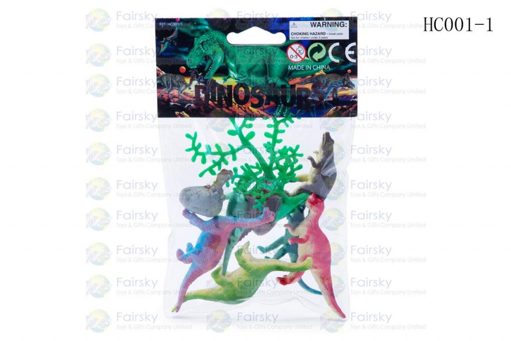 SET OF 9 PCS 2.5" PVC DINOSAURS + TREE IN POLYBAG WITH 4"x4" HEADER CARD.