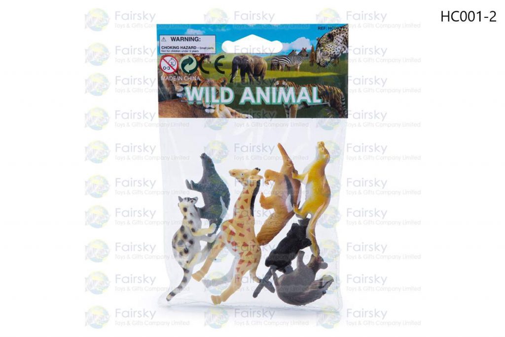 SET OF 7 PCS 1.25"-2.5" PVC WILD ANIMALS IN POLYBAG WITH 4"x4" HEADER CARD.