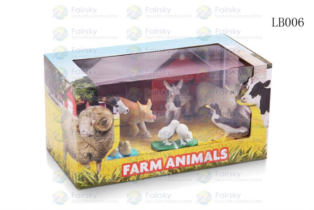 SET OF 7 PCS PVC FARM ANIMALS IN 20x9x9.8cm WINDOW BOX