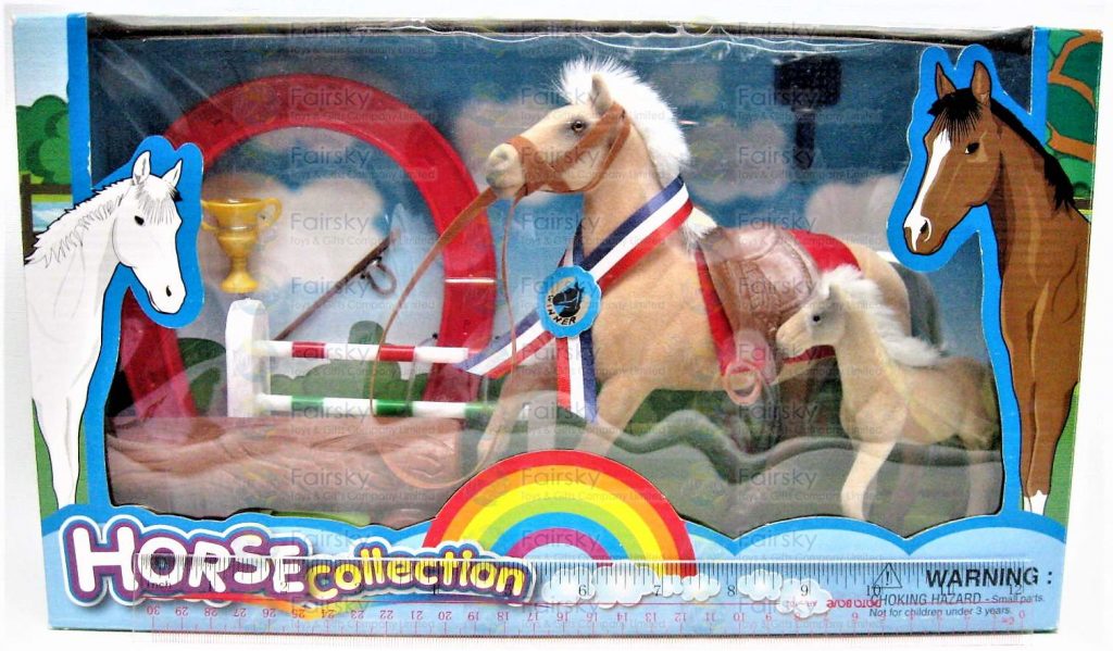 2pcs Floced Horse Family with Accessories