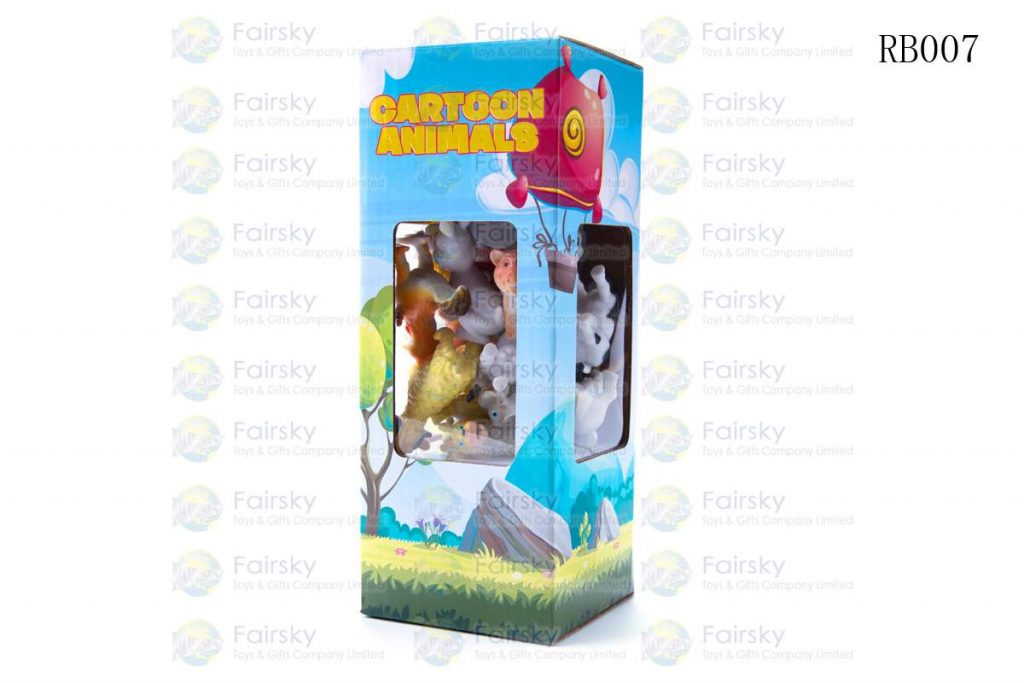 SET OF 18 PCS PVC FUNNY FARM ANIMALS IN 7x7x18.5cm WINDOW BOX