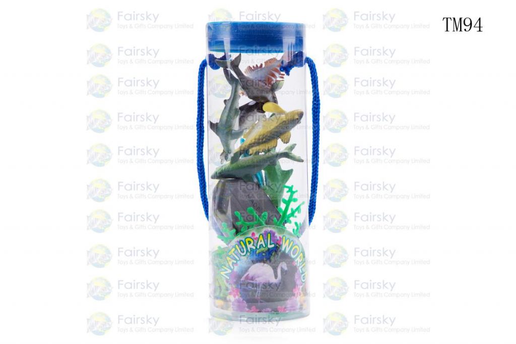 SET OF 10 PCS PVC OCEAN ANIMALS WITH ACCESSORIES IN TUB