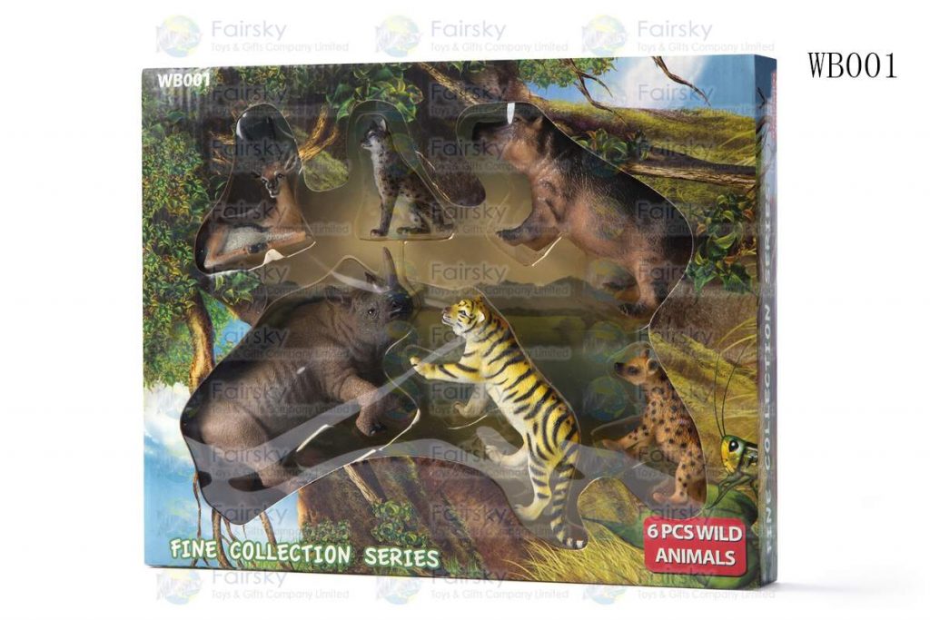 SET OF 6 PCS PVC WILD ANIMALS IN 28x23x5cm WINDOW BOX