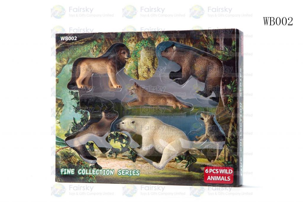 SET OF 6 PCS PVC WILD ANIMALS IN 28x23x5cm WINDOW BOX