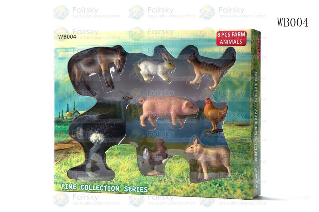 SET OF 8 PCS PVC FARM ANIMALS IN 28x23x5cm WINDOW BOX