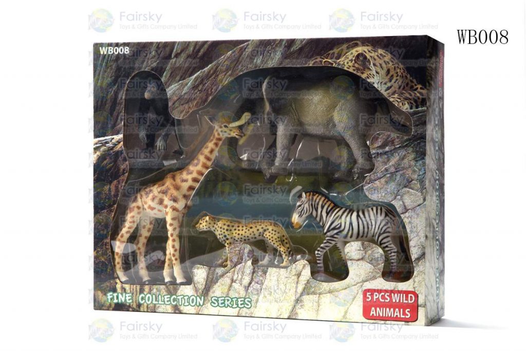 SET OF 5 PCS PVC WILD ANIMALS IN 28x23x7.5cm WINDOW BOX