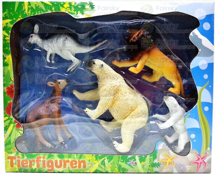 SET OF 5 PCS PVC WILD ANIMALS IN 28x23x5cm WINDOW BOX