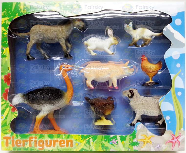 SET OF 8 PCS PVC FARM ANIMALS IN 28x23x5cm WINDOW BOX