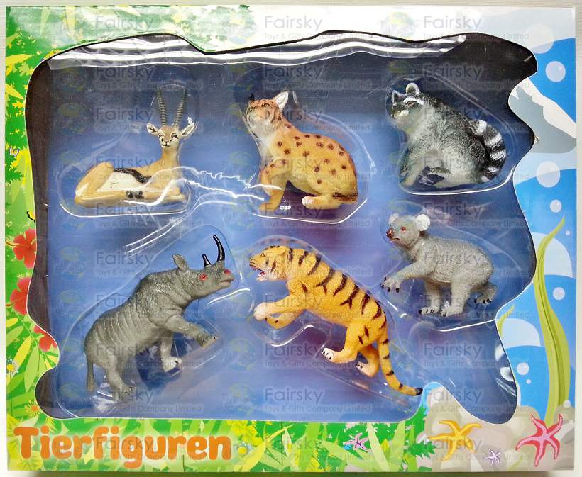 SET OF 6 PCS PVC WILD ANIMALS IN 28x23x5cm WINDOW BOX