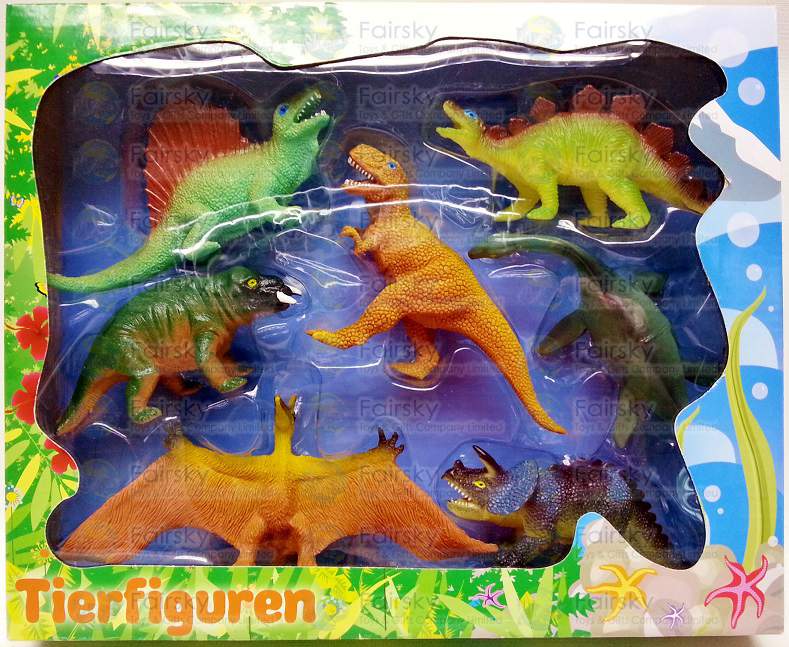 SET OF 7 PCS PVC DINOSAURS IN 28x23x5cm WINDOW BOX