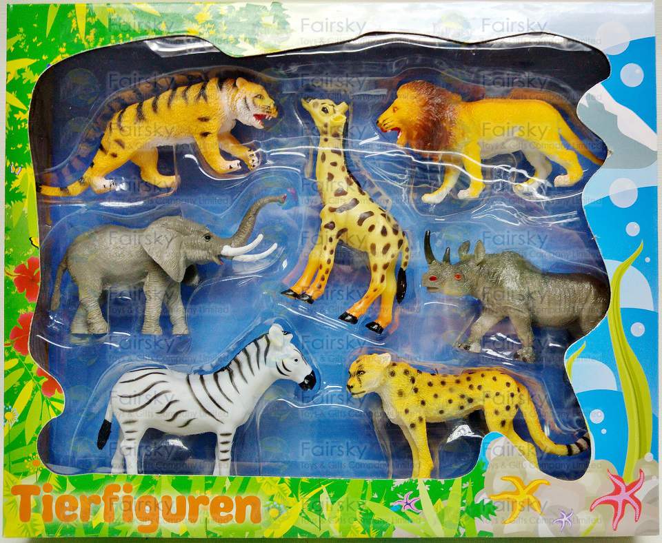 SET OF 7 PCS PVC WILD ANIMALS IN 28x23x5cm WINDOW BOX