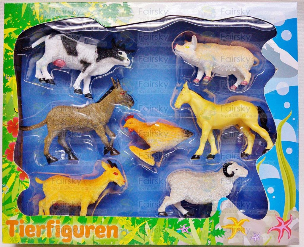 SET OF 7 PCS PVC FARM ANIMALS IN 28x23x5cm WINDOW BOX