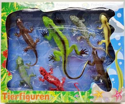 SET OF 7 PCS PVC LIZARDS IN 28x23x5cm WINDOW BOX