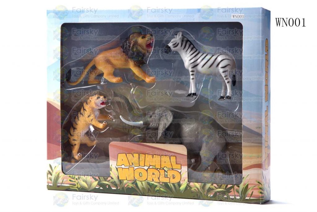 SET OF 4 PCS PVC WILD ANIMALS IN 28x23x5cm WINDOW BOX