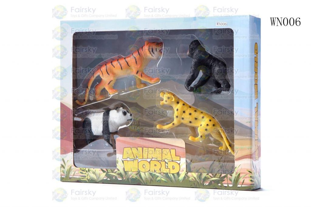 SET OF 4 PCS PVC WILD ANIMALS IN 28x23x5cm WINDOW BOX