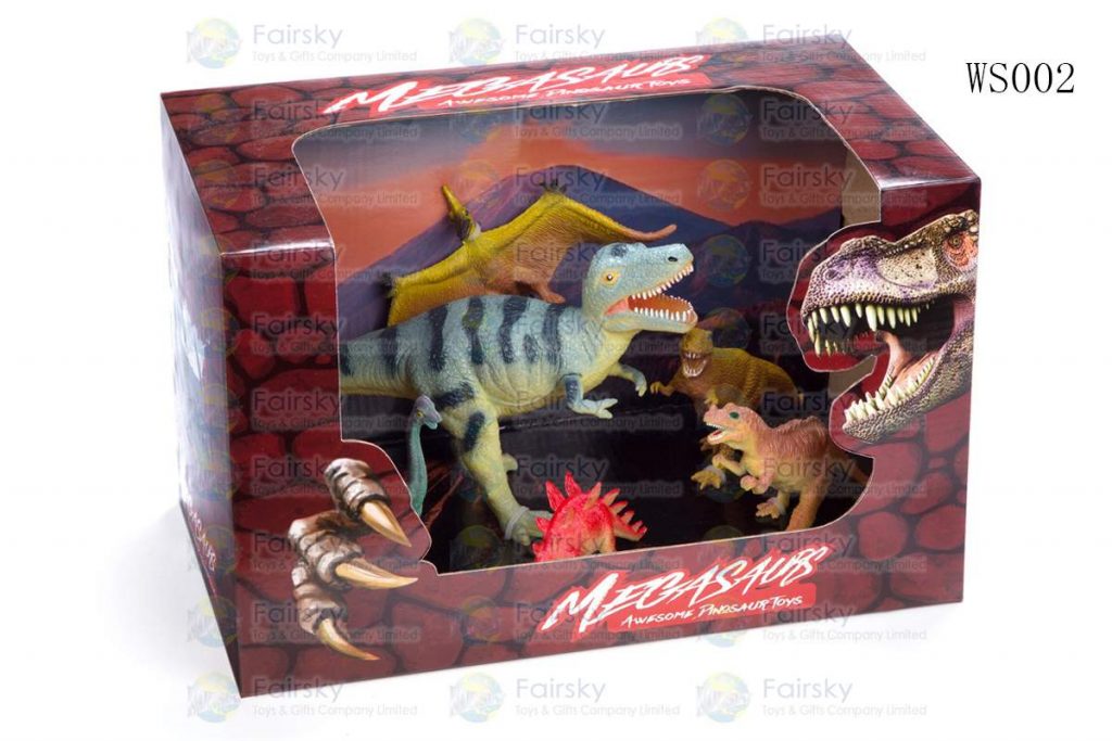 SET OF 6 PCS PVC DINOSAURS IN 12"x7.5"x7.5" OPEN TOUCH BOX