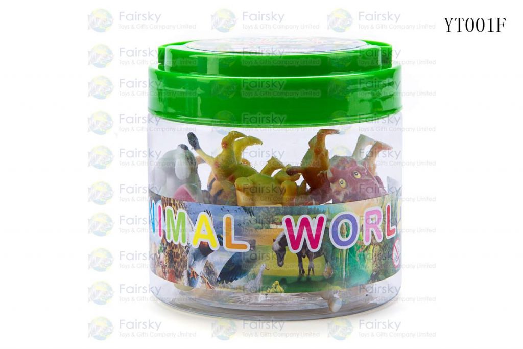 SET OF 12 PCS PVC FUNNY WILD ANIMALS IN 9x9cm PLASTIC TUB